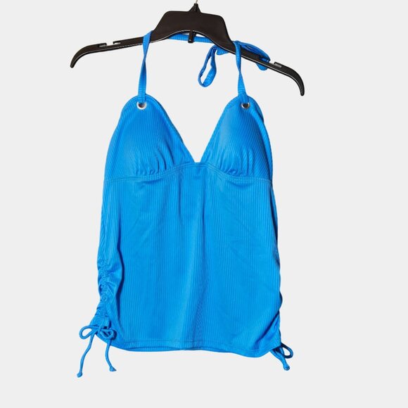 Salt + Cove Junior's Ribbed Shirred Halter Tankini Top Blue L NWT - Picture 3 of 6